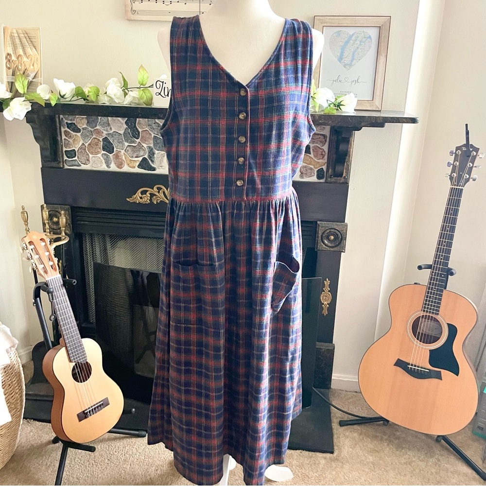 Vintage WOOLRICH Country CottageCore Plaid Navy Dress- 100% Cotton